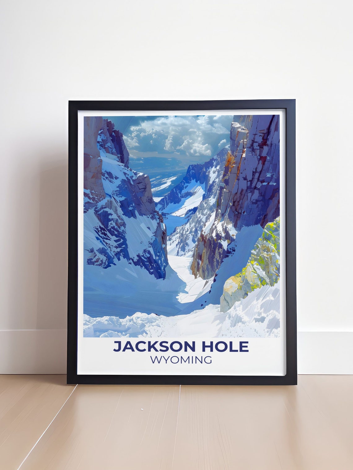 Jackson Hole Wyoming Snowy Mountain Canyon Steep Chute Ski Poster - Image 3