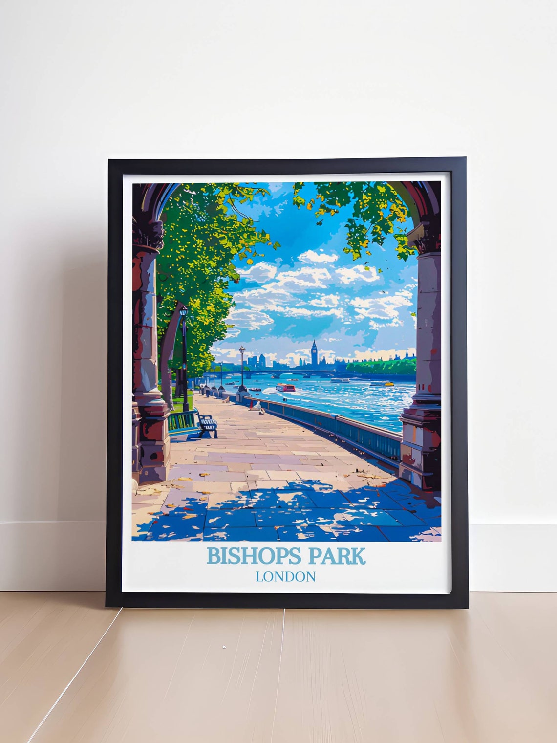 Bishops Park London Thames Riverside Promenade Skyline View Poster - Image 4