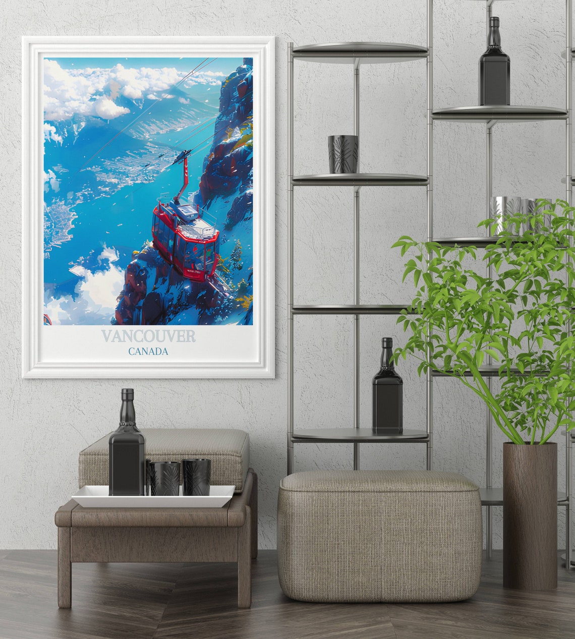 Vancouver Canada Red Gondola Cable Car Above Blue Harbour Poster - Image 4