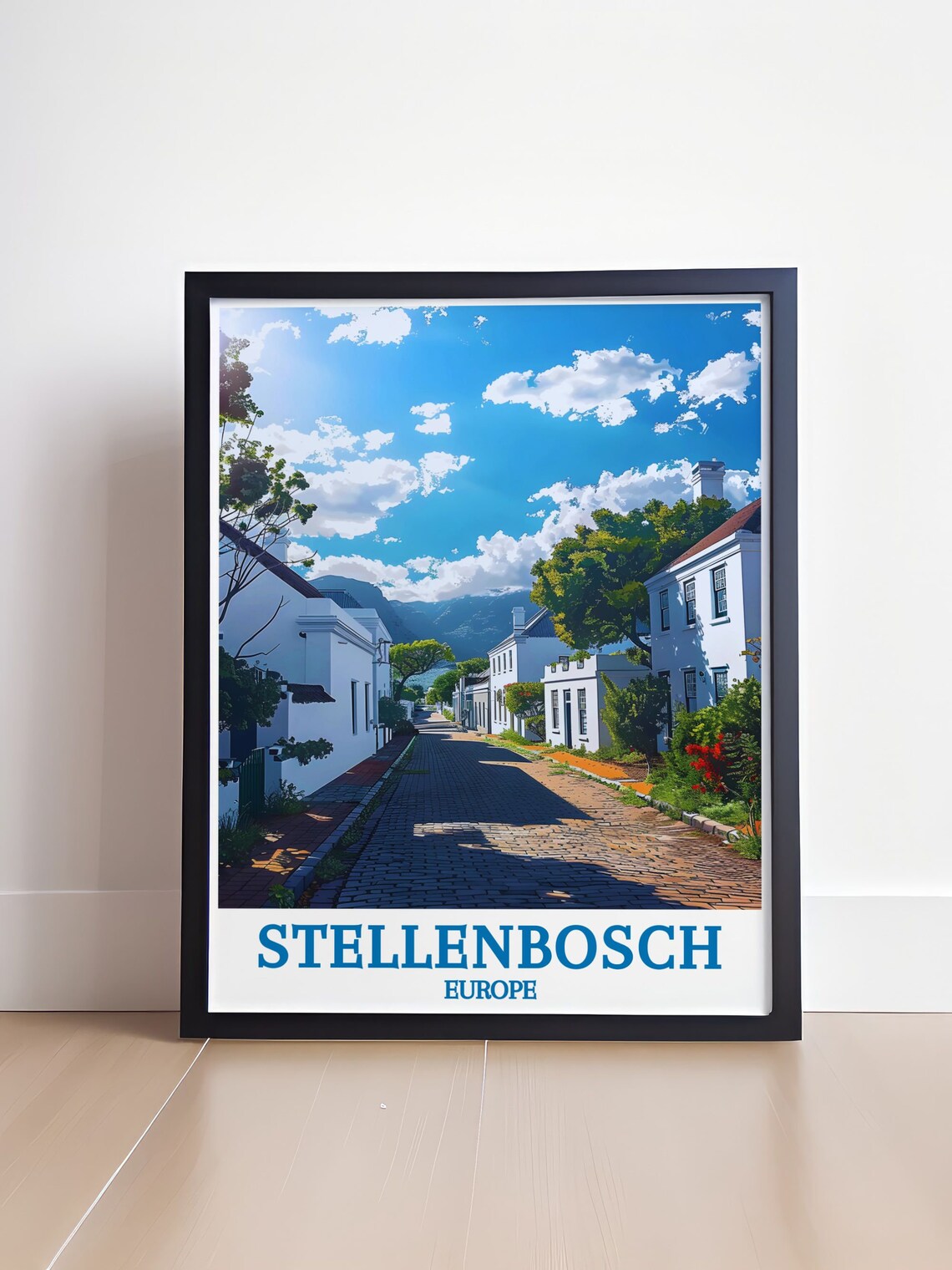 Stellenbosch Historic Cobblestone Street White Cape Homes Poster - Image 4
