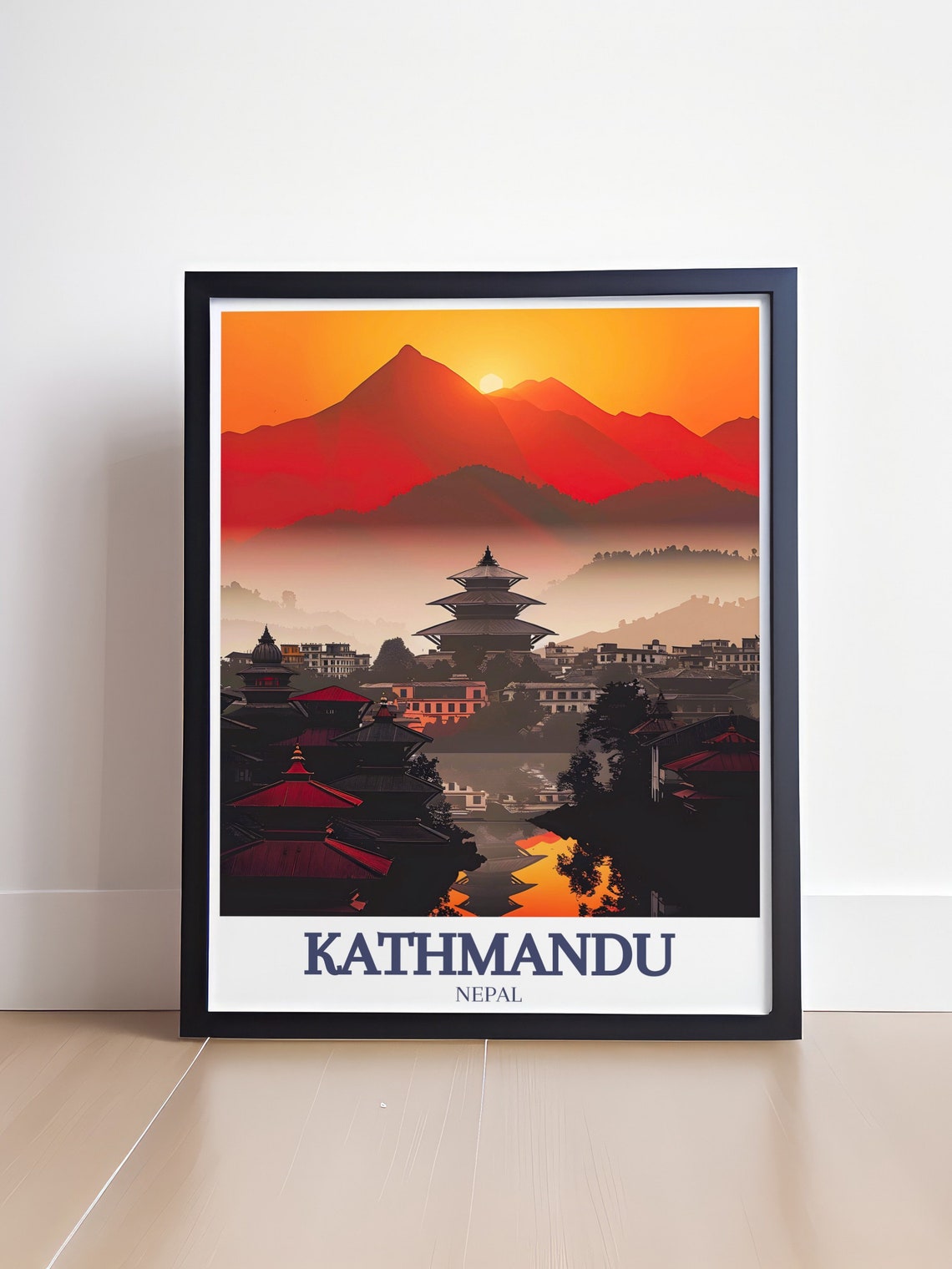 Kathmandu Nepal Pashupatinath Temple Sunset Minimalist Art Poster - Image 4