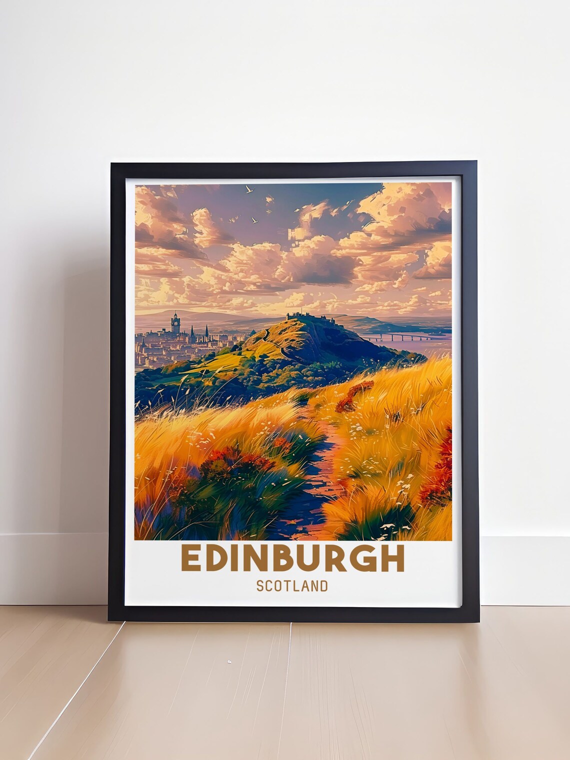 Edinburgh Scotland Golden Meadow Sunset Over City View Poster - Image 4