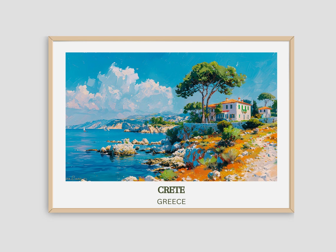 Crete Greece Coastal Villa With Rocky Shore And Bright Blue Sea Poster - Image 3