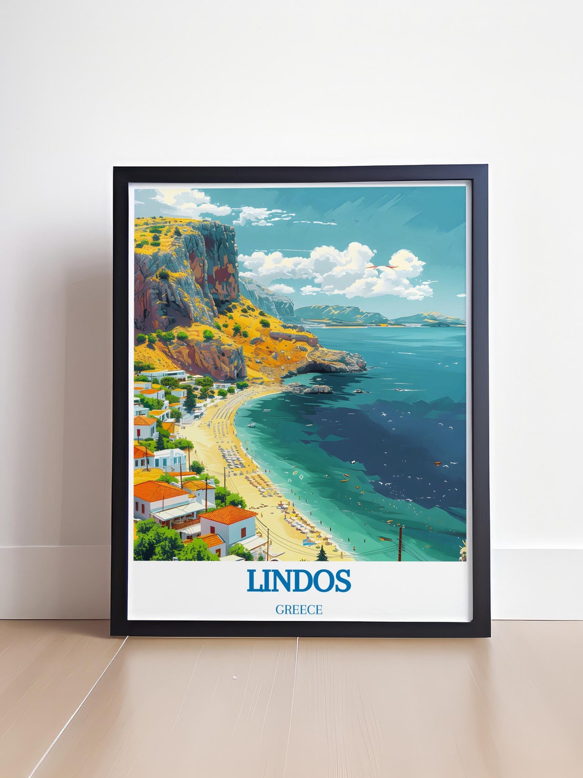 Lindos Rhodes Coastal Bay Whitewashed Town Greece Travel Poster - Image 4