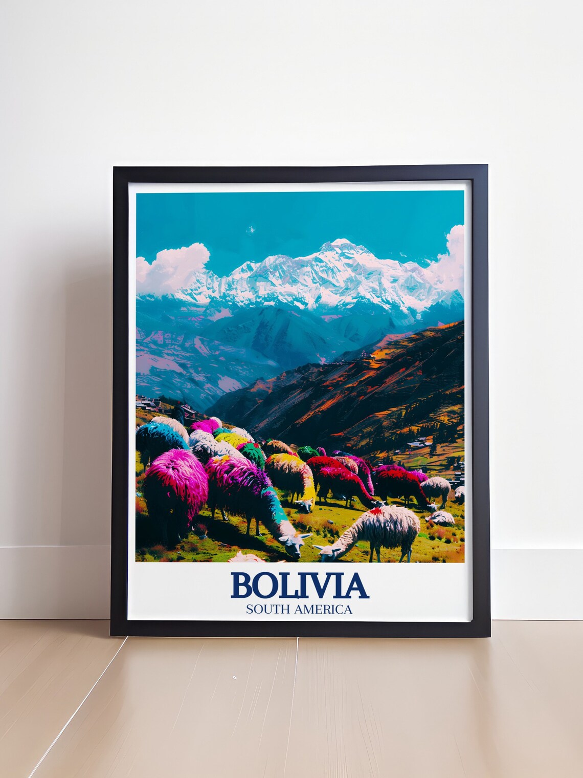 Bolivia Altiplano Llamas Snow Capped Andes Mountain Travel Poster - Image 4