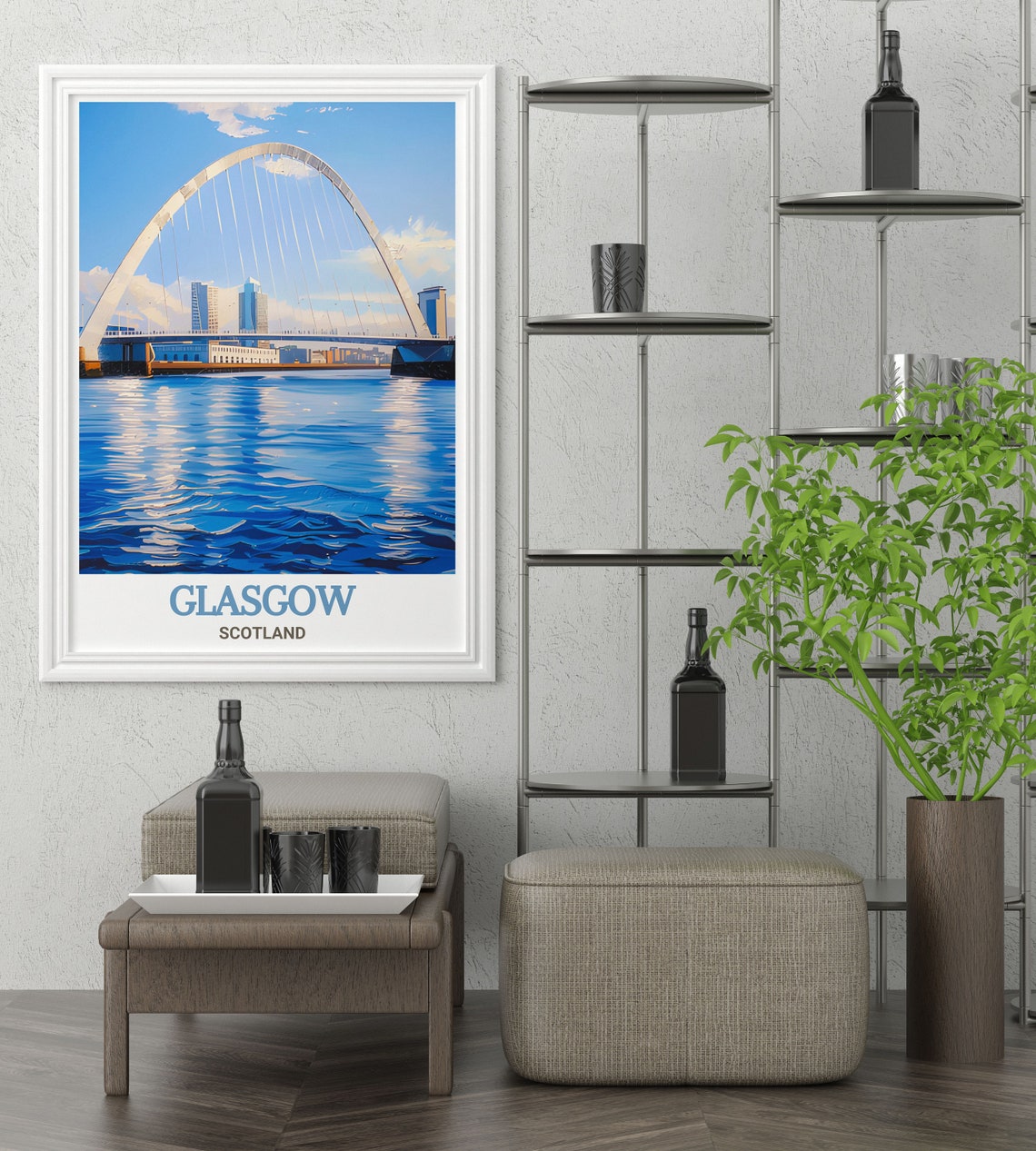 Glasgow Scotland Clyde Arc Bridge Over Sparkling Blue Water Poster - Image 2