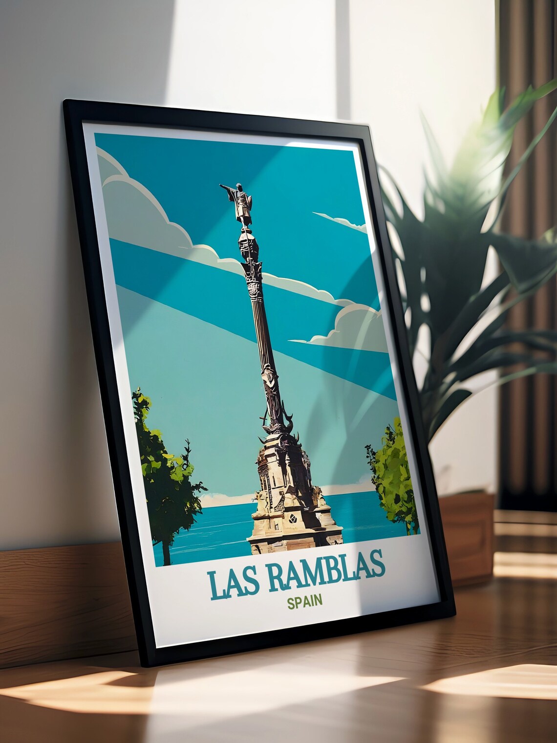 Las Ramblas Barcelona Columbus Monument Vintage Travel Poster - Image 3