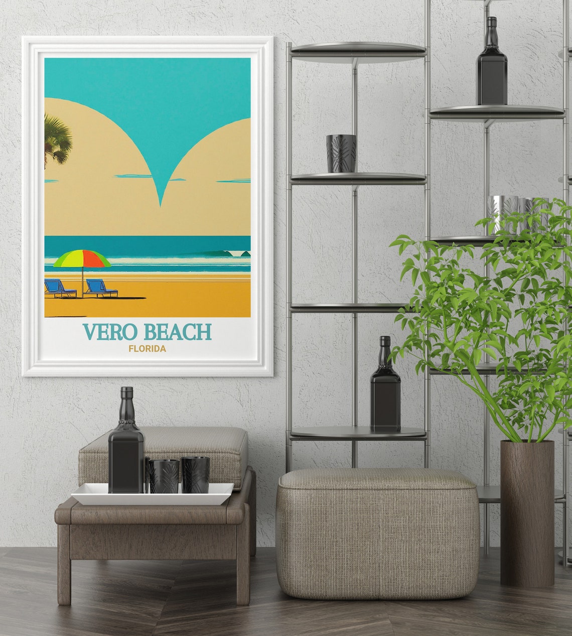 Vero Beach Florida Umbrella Chairs Minimalist Sun Graphic Poster - Image 2