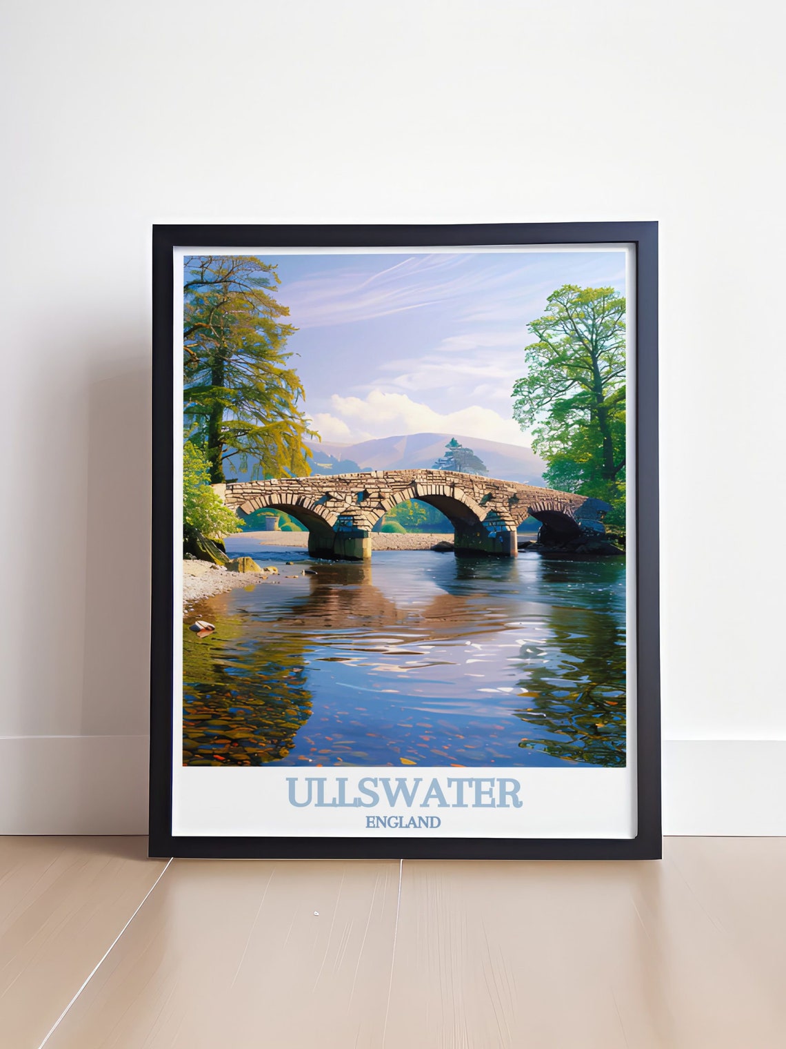 Ullswater Old Stone Arch Bridge Over a Calm River in England Poster - Image 4