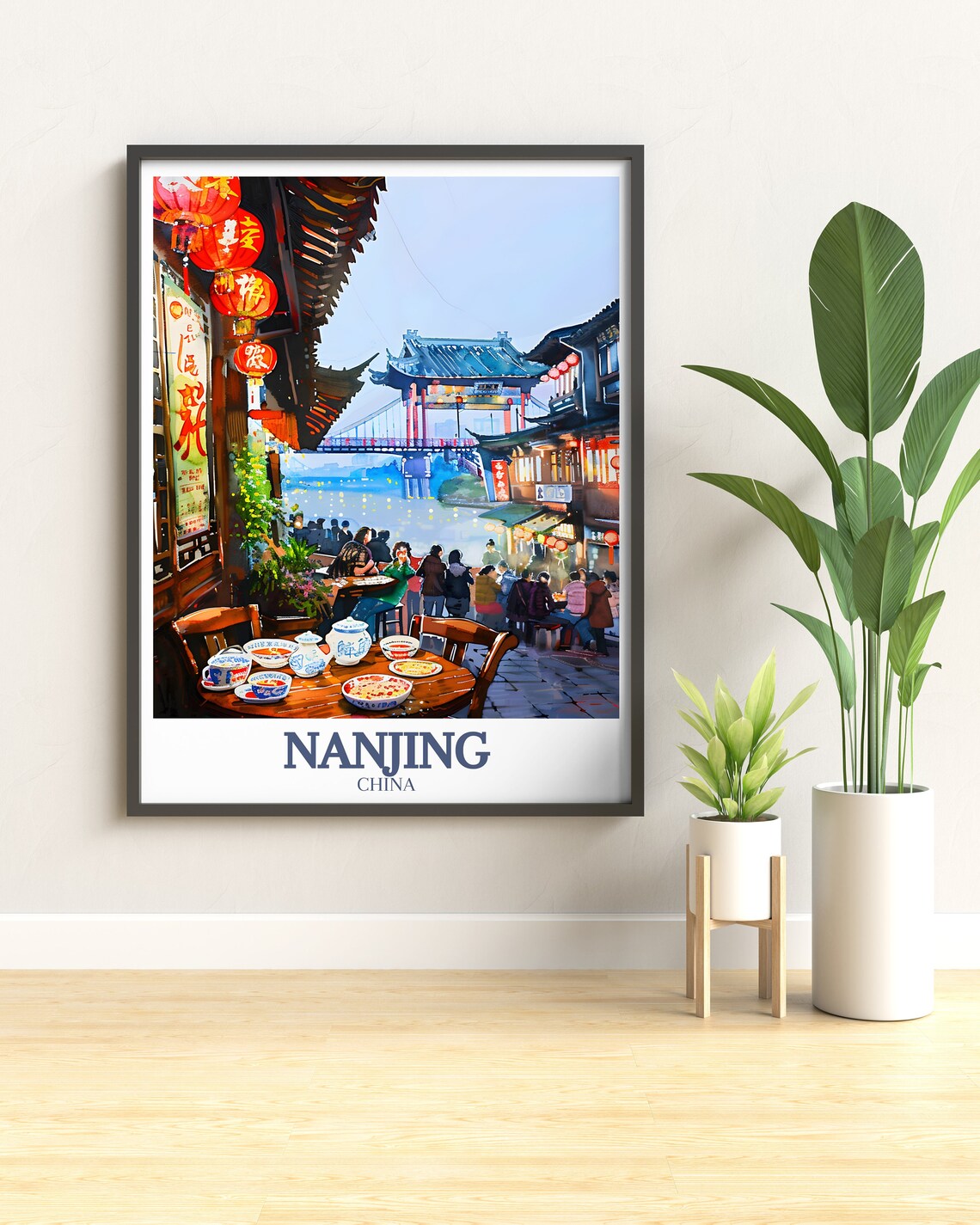 Nanjing China Fuzimiao Lanterns Street Food Watercolor Night Poster - Image 2