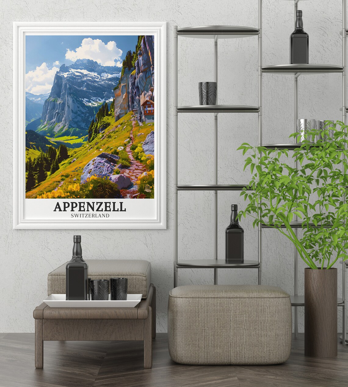 Appenzell Ebenalp Mountain Cliff Guesthouse Switzerland Travel Poster - Image 2