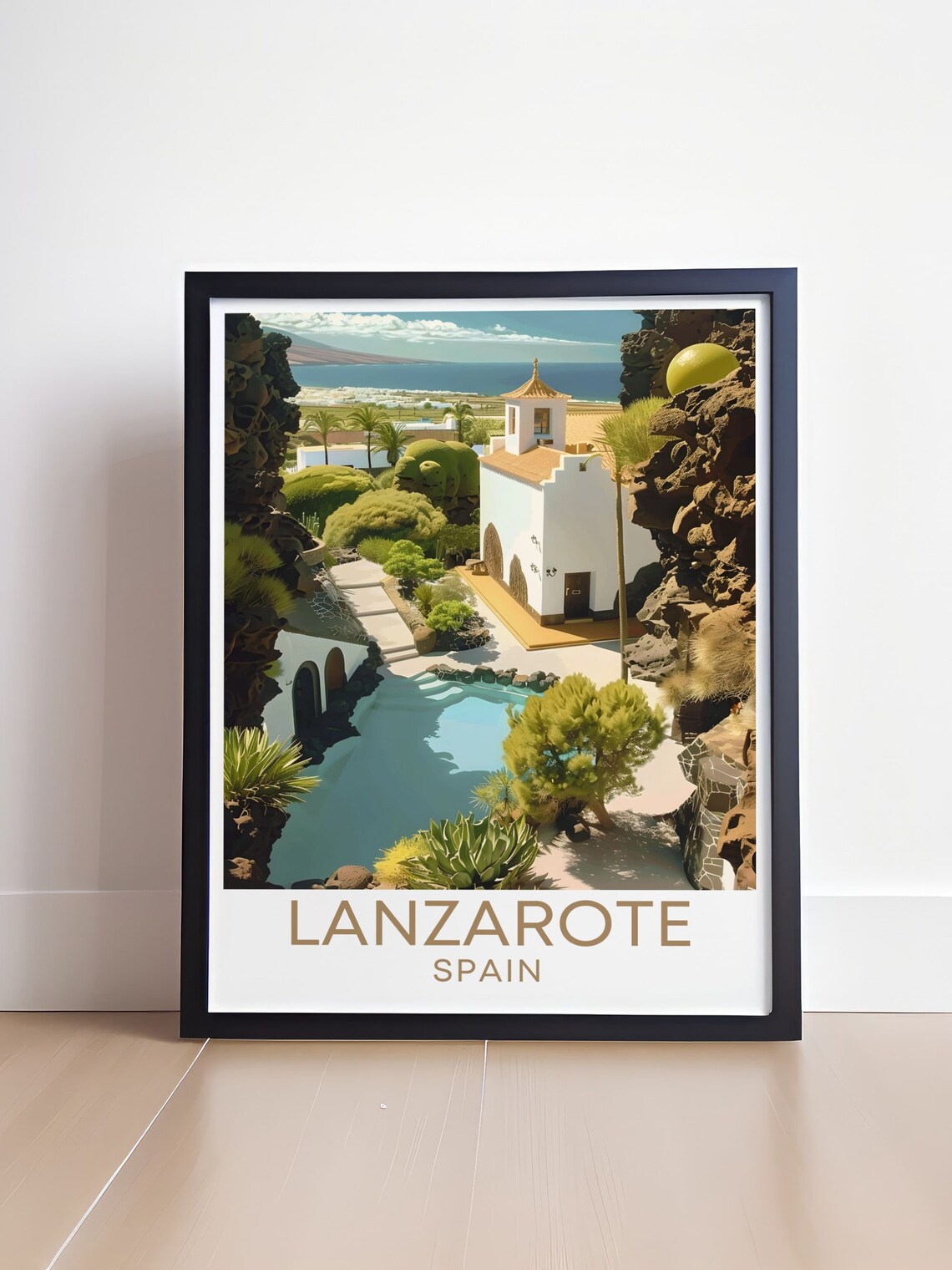 White Lanzarote Villa Pool Volcanic Garden Spain Travel Poster - Image 4