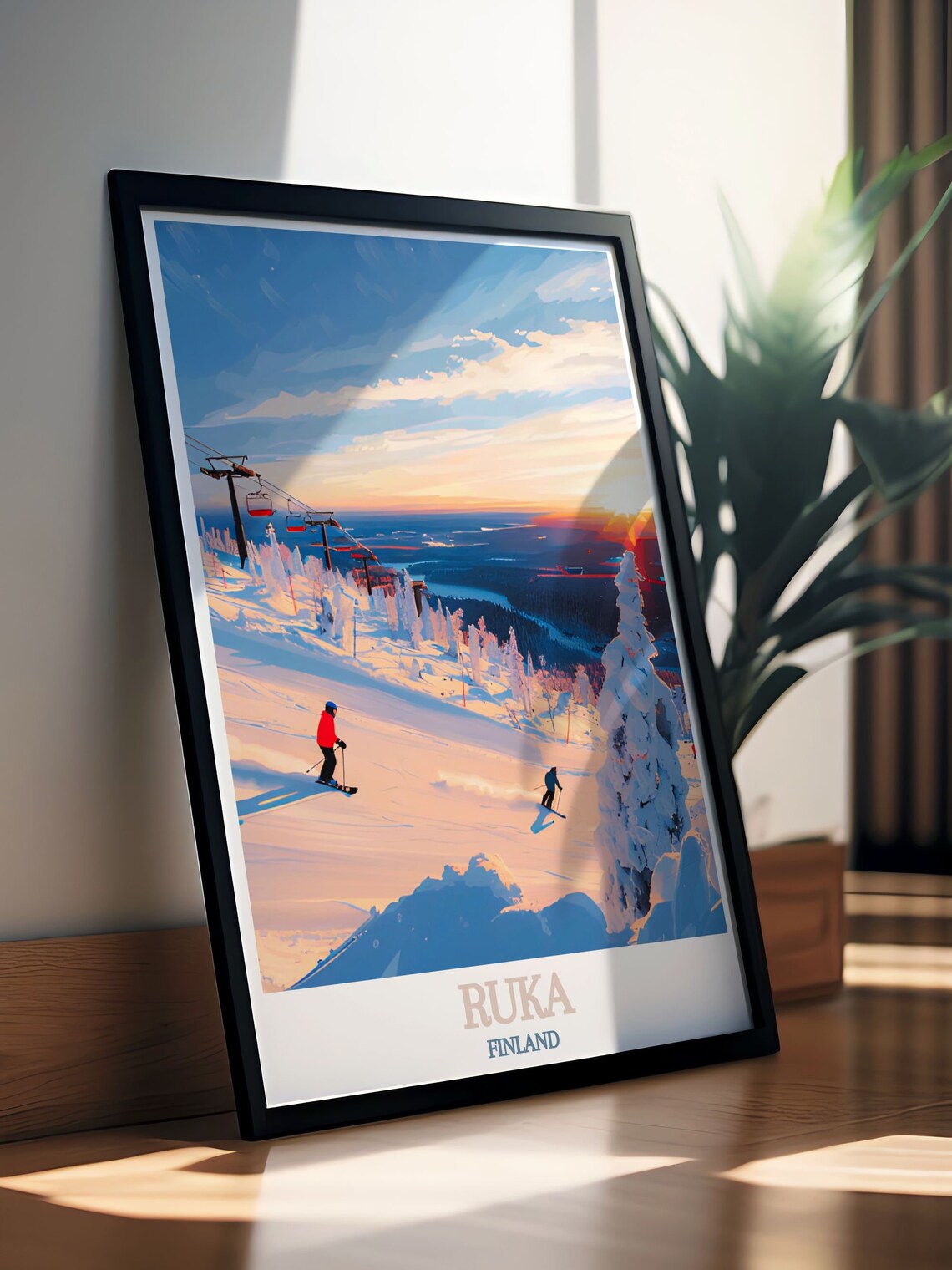 Ruka Finland Ski Resort Sunset Slopes Mountain Panorama Travel Poster - Image 3