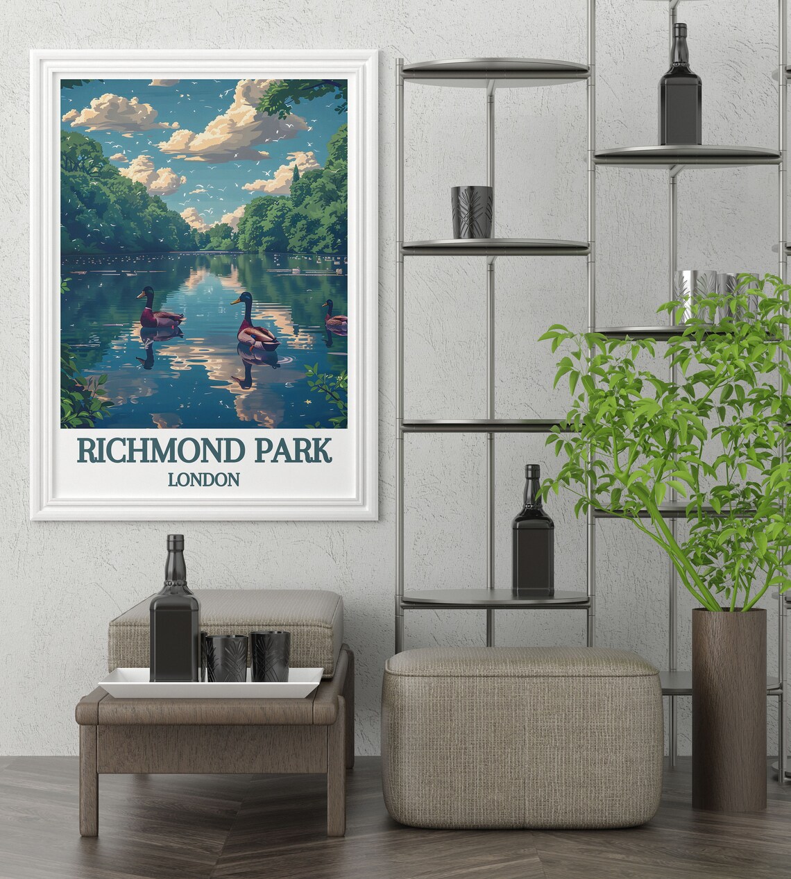 Richmond Park London Duck Pond Woodland Lake Summer Scene Poster - Image 4