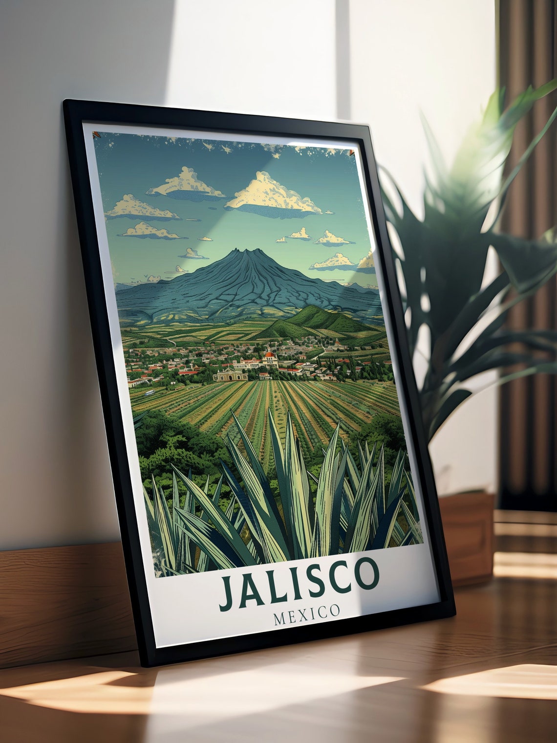 Jalisco Mexico Agave Fields Volcano Town Vintage Landscape Poster - Image 3
