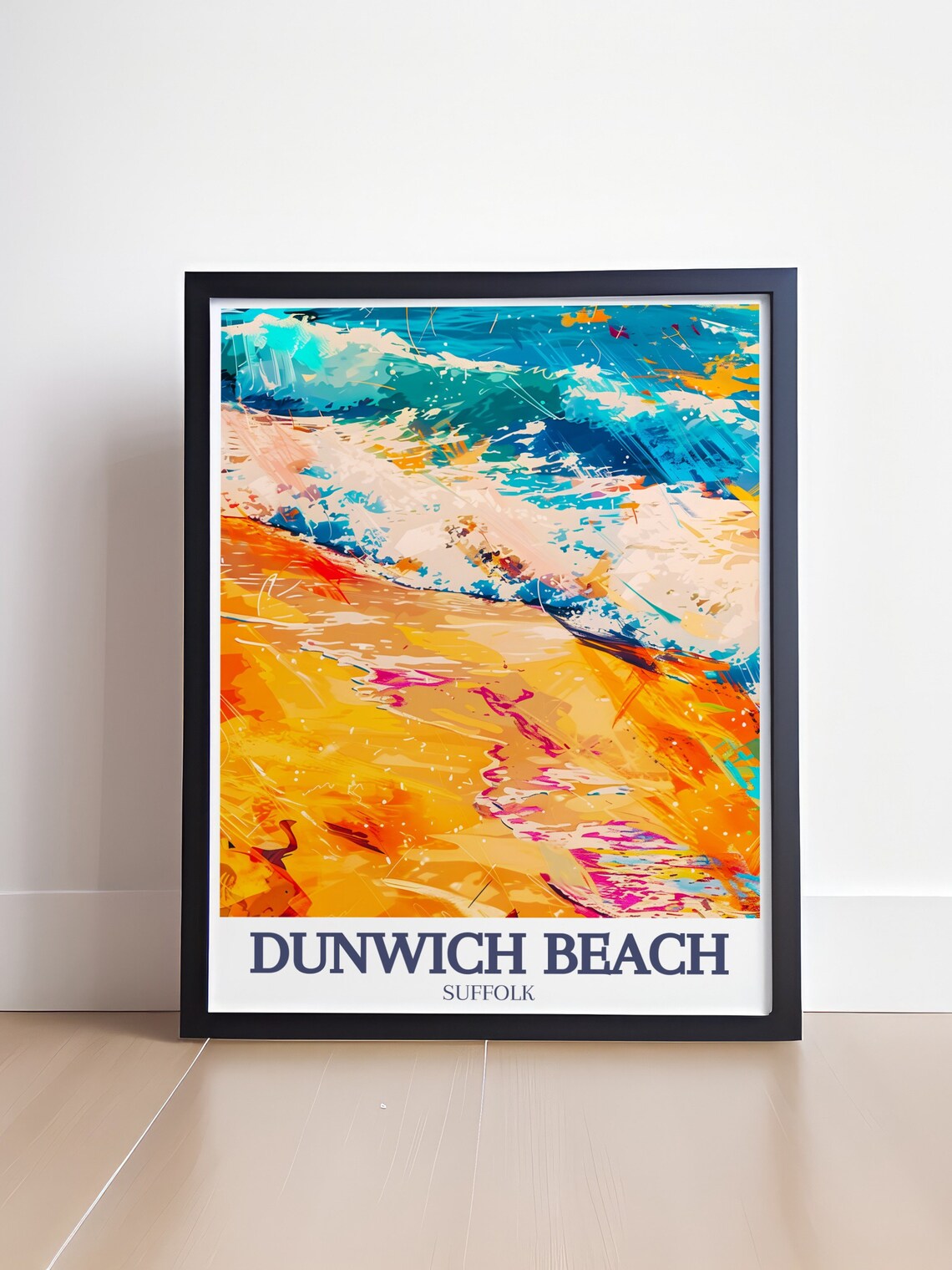 Dunwich Beach Suffolk Abstract Ocean Waves Colorful Art Poster - Image 4