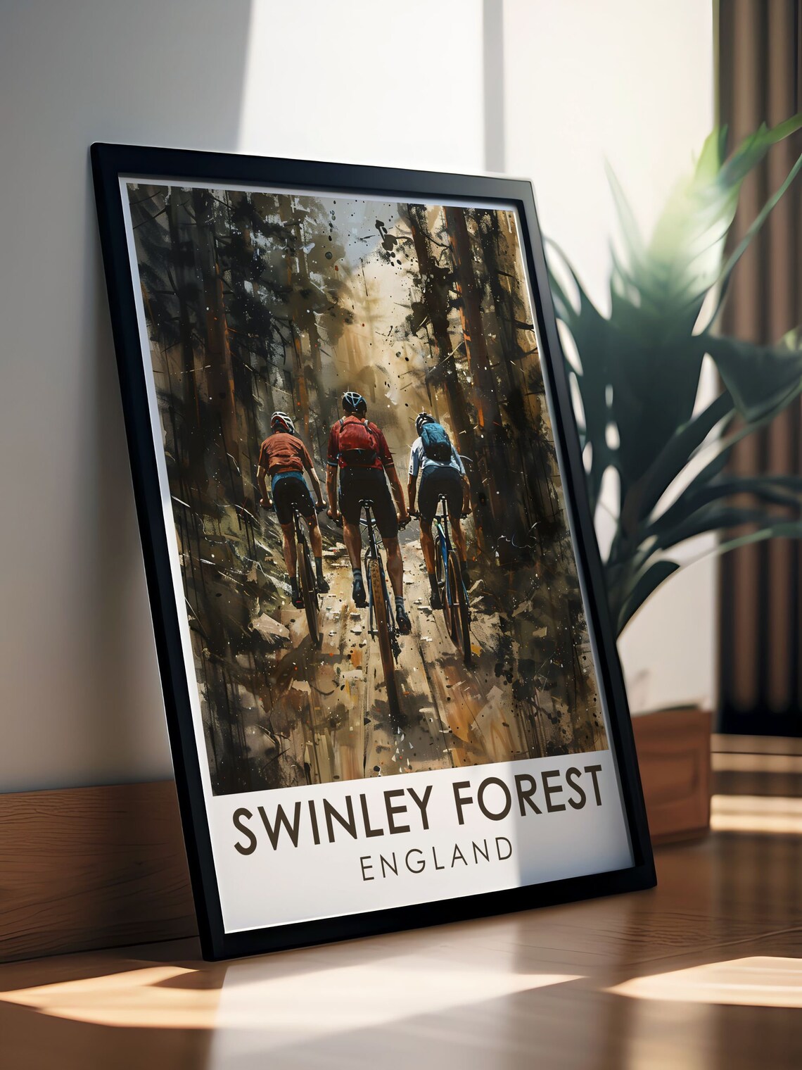Swinley Forest England Mountain Bikers Trail Watercolor Poster - Image 3