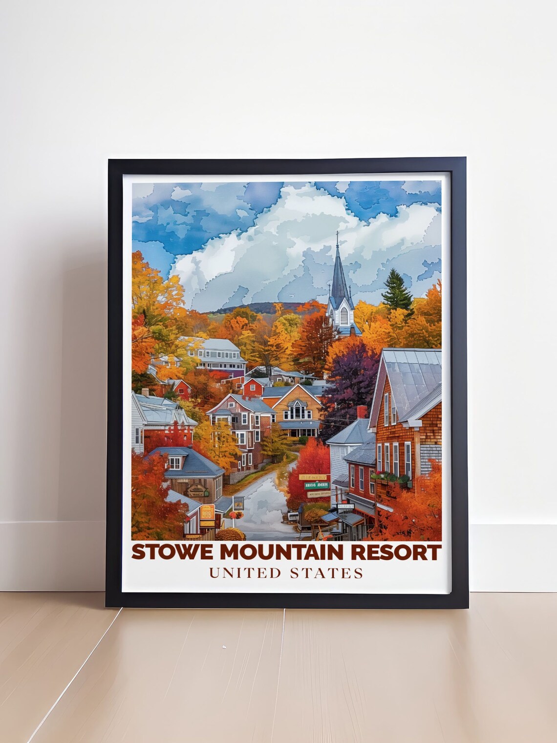 Stowe Mountain Resort Vermont Fall Foliage Village Travel Poster - Image 4