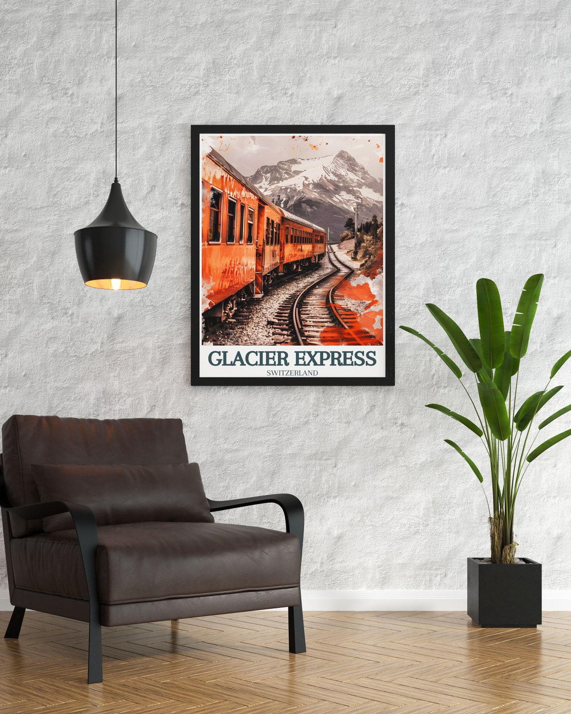 Glacier Express Red Train Through the Snowy Swiss Alps Travel Poster - Image 3