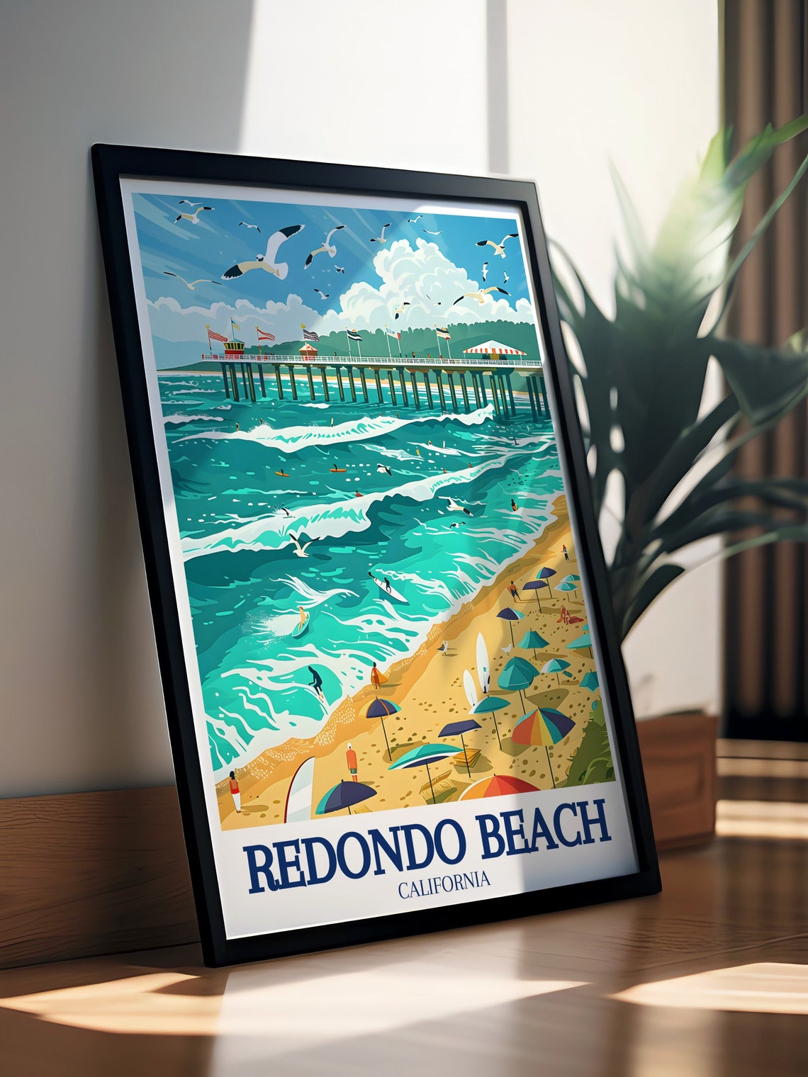 Redondo Beach California Daytime Surf Pier Beach Crowd Poster - Image 2
