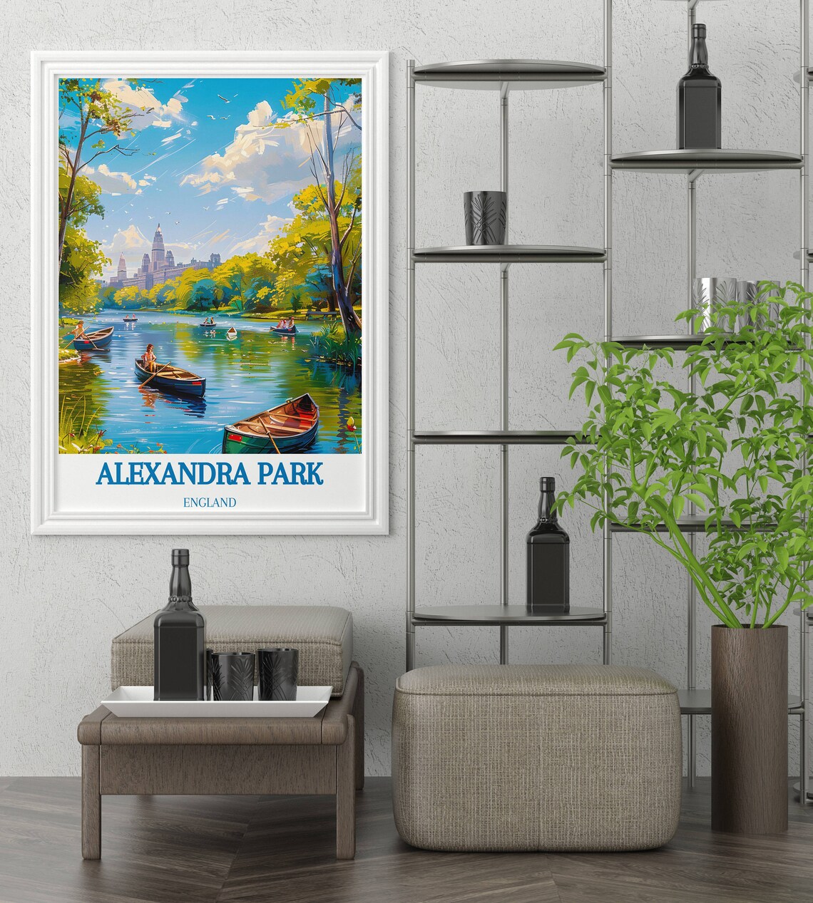Alexandra Park England Vintage Boating Lake Travel Scene Poster - Image 3
