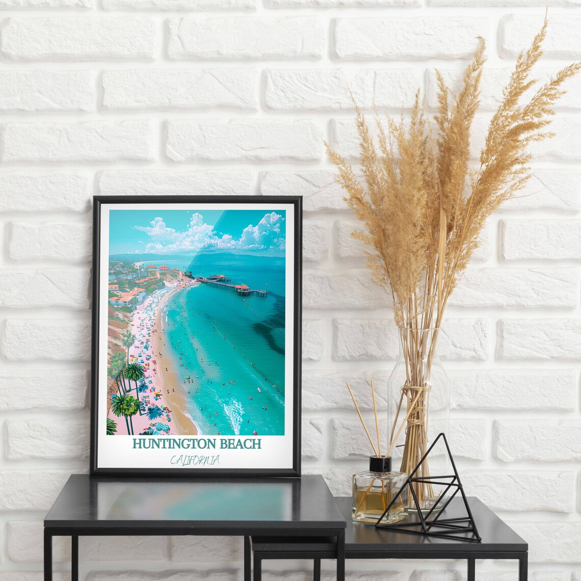 Huntington Beach California Aerial Pier View Vintage Travel Poster - Image 2