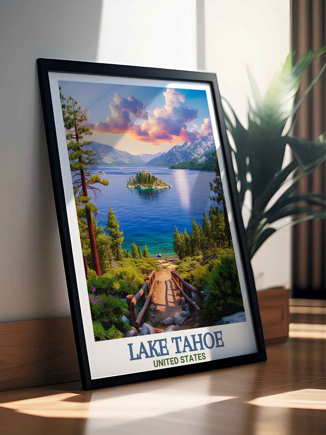 Lake Tahoe Emerald Bay Sunset Trail Island And Mountain View Poster - Image 2