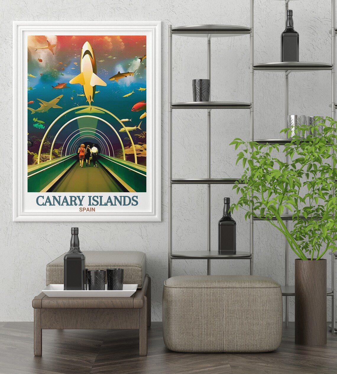 Canary Islands Aquarium Shark Tunnel Underwater Scenic Poster - Image 3