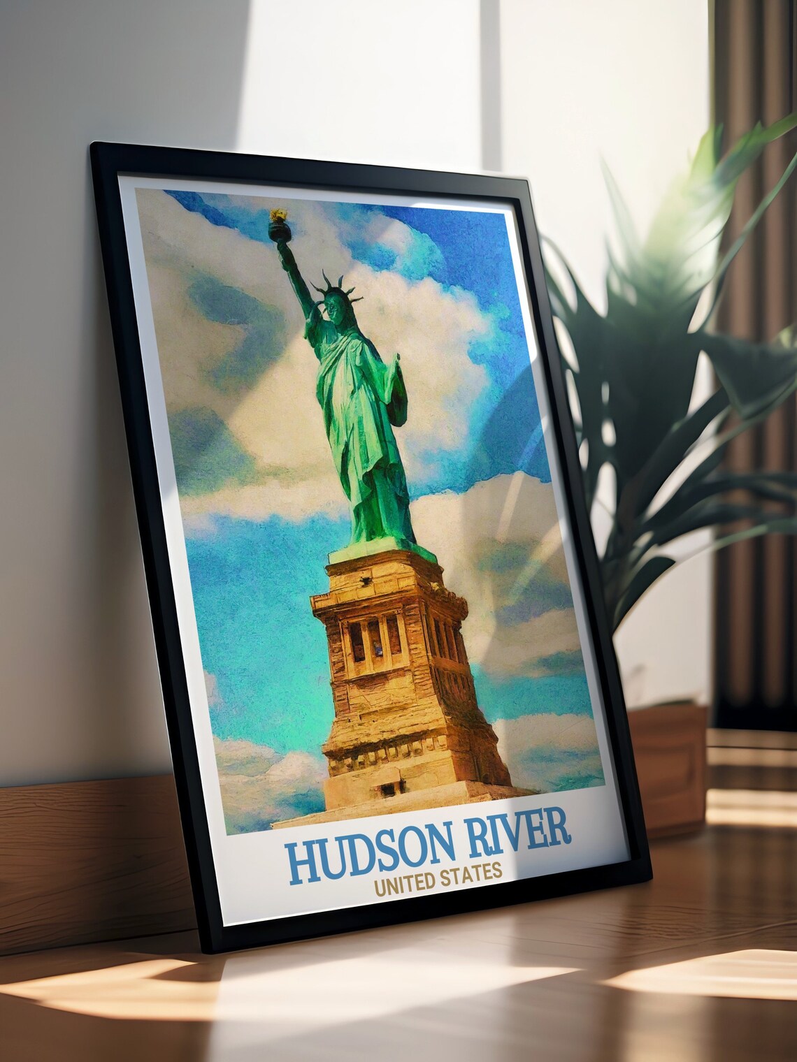 Statue of Liberty Watercolor Over the Hudson River Travel Poster - Image 2