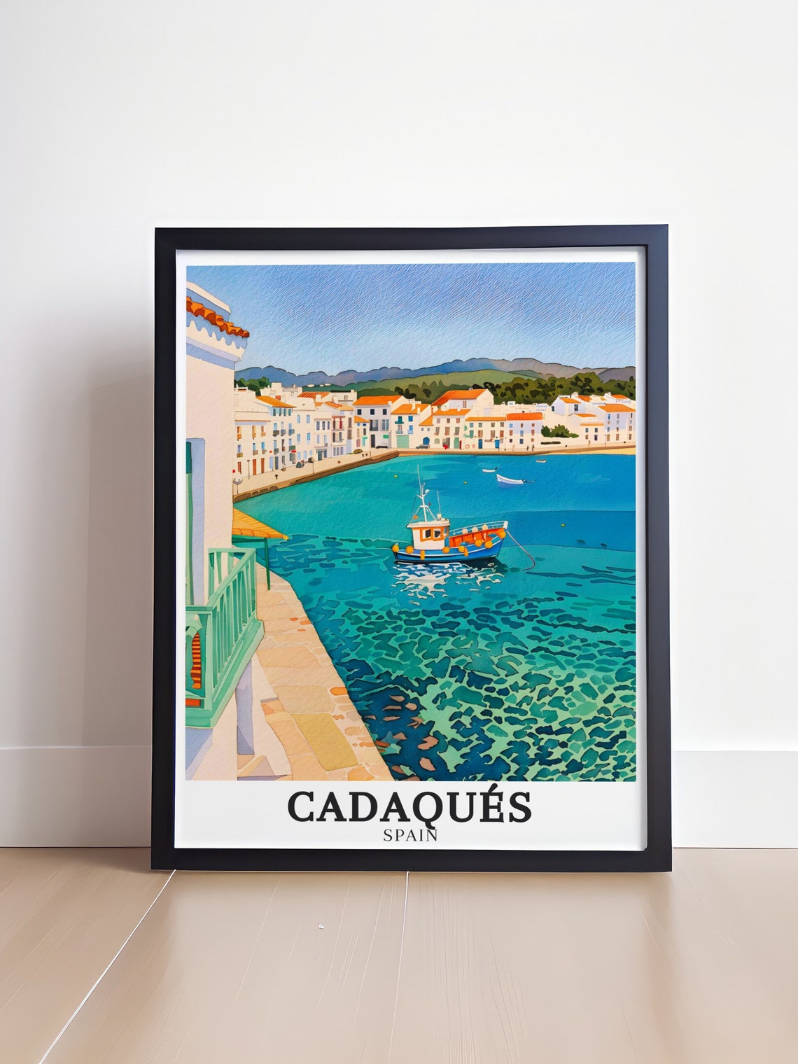 Cadaques Harbor Fishing Boat on Bright Turquoise Water Poster - Image 4
