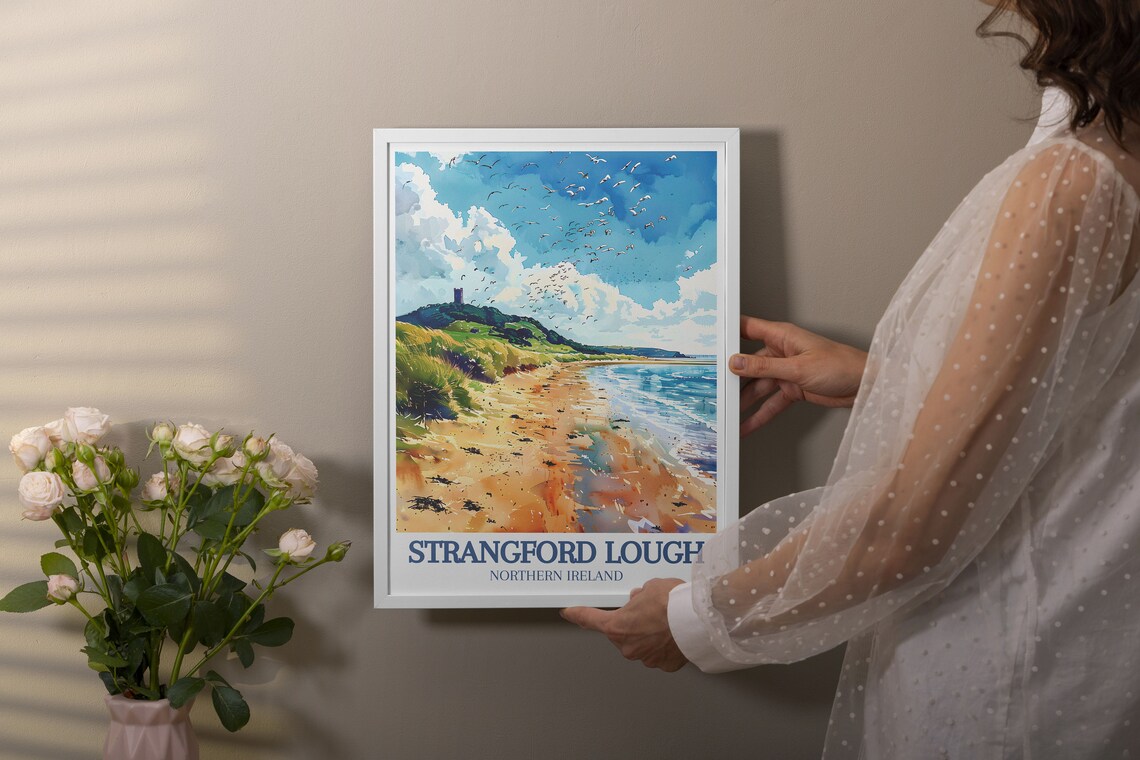 Strangford Lough Northern Ireland Beach Watercolor Birds Travel Poster - Image 2