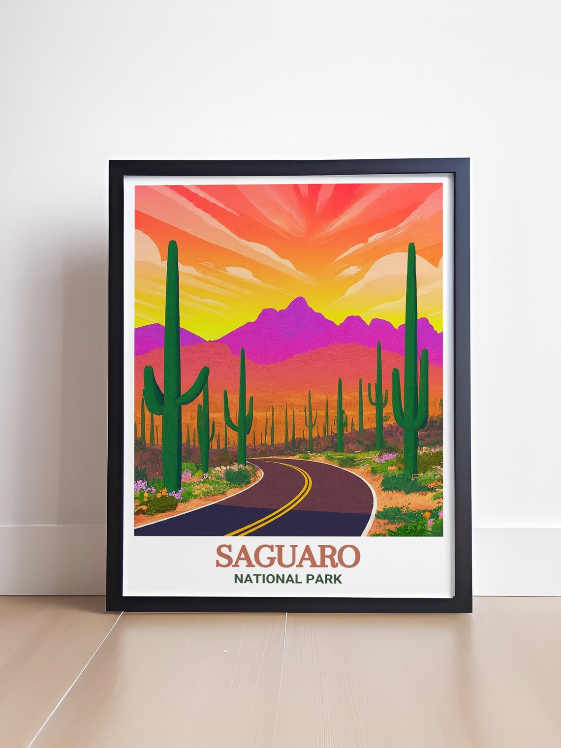 Saguaro Sunset Drive Desert Cactus Winding Road Vista View Poster - Image 4
