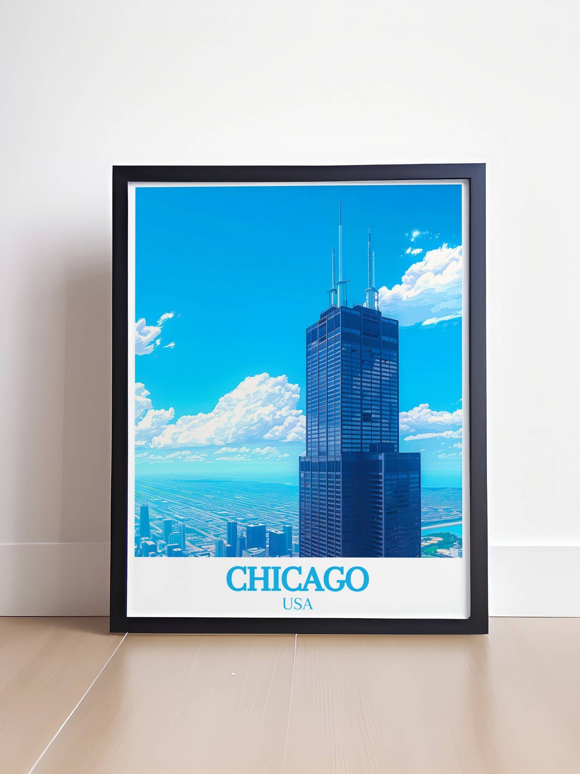Chicago Willis Tower Blue Sky Skyscraper City View USA Poster - Image 4