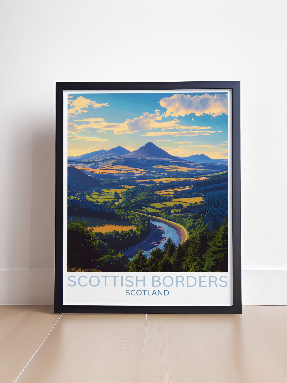 Scottish Borders Scotland Rolling Hills Winding River Travel Poster - Image 4