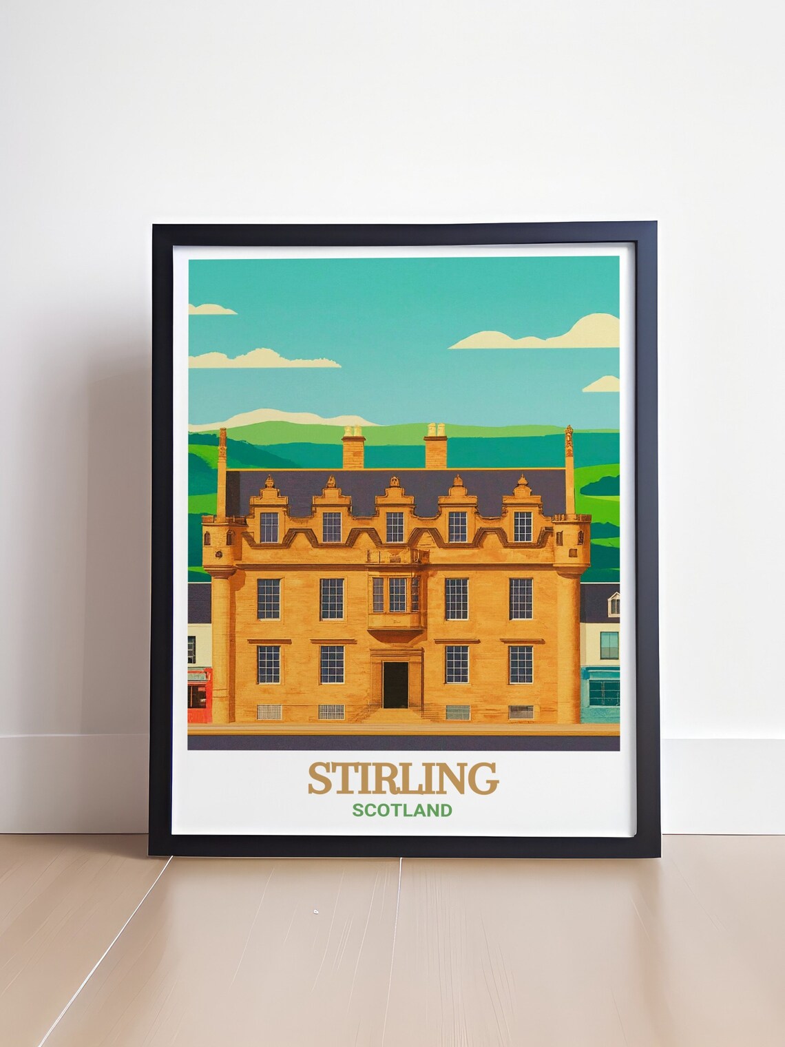 Stirling Scotland Historic Stone Townhouse Facade Travel Poster - Image 4