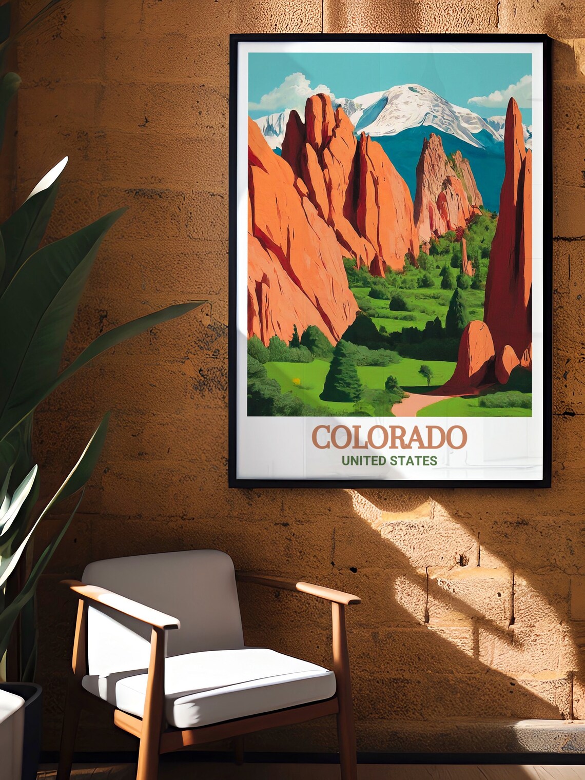 Vibrant Red Rock Spires Beneath Snowy Peak Colorado Travel Poster - Image 2