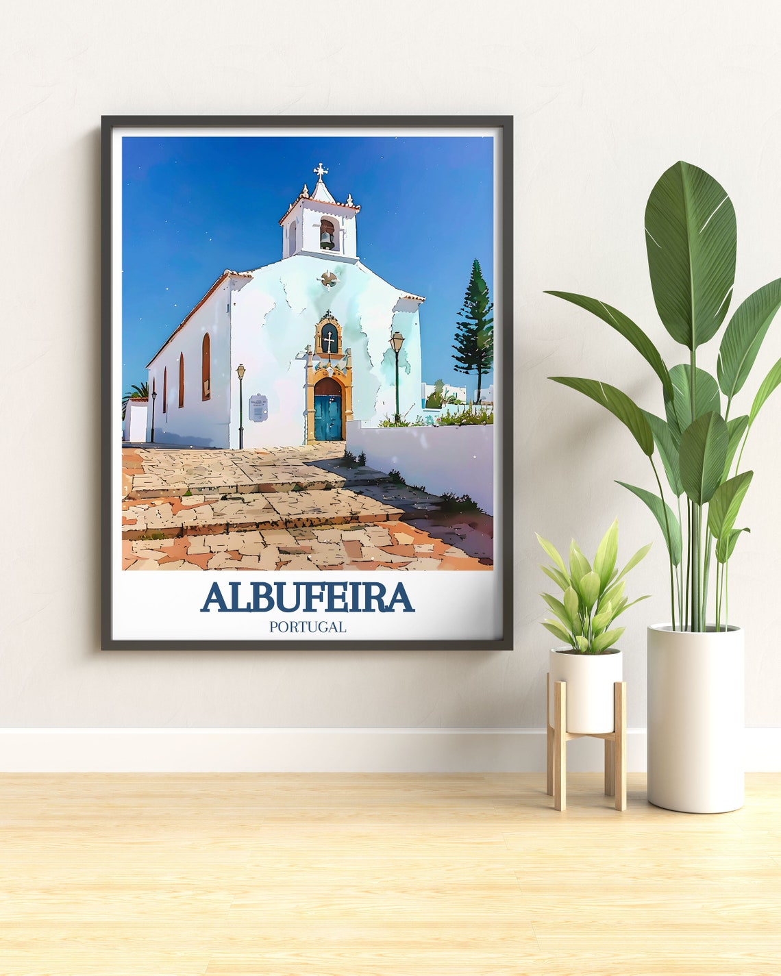 Albufeira Travel Poster St Anna Church Print Portugal Art Decor Albufeira Art Print Old Street Decor Portugal Wall Art - Image 2