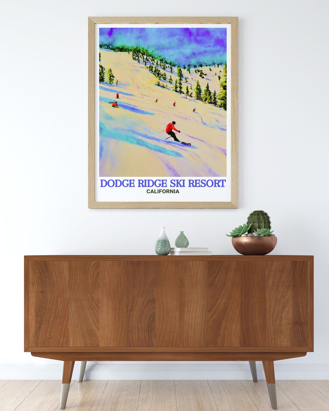 Dodge Ridge Ski Slopes Watercolor Skiers Winter California Poster - Image 3