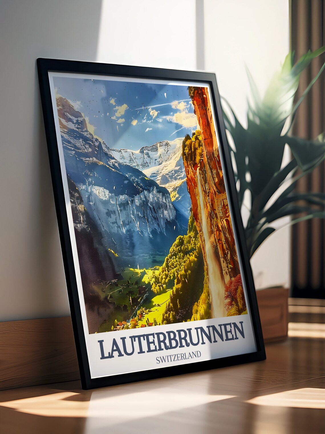 Lauterbrunnen Switzerland Valley Waterfall Swiss Alps Scene Poster - Image 3