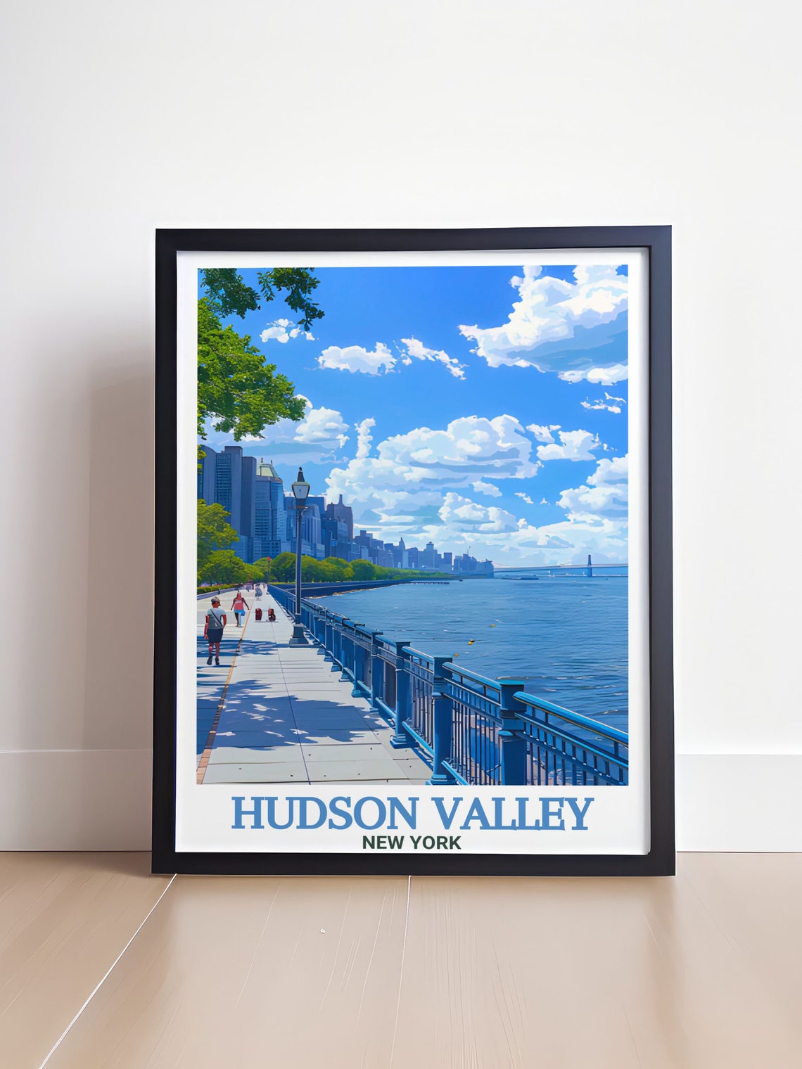Hudson Valley Riverfront Park Promenade Skyline Sunny Day Poster - Image 4