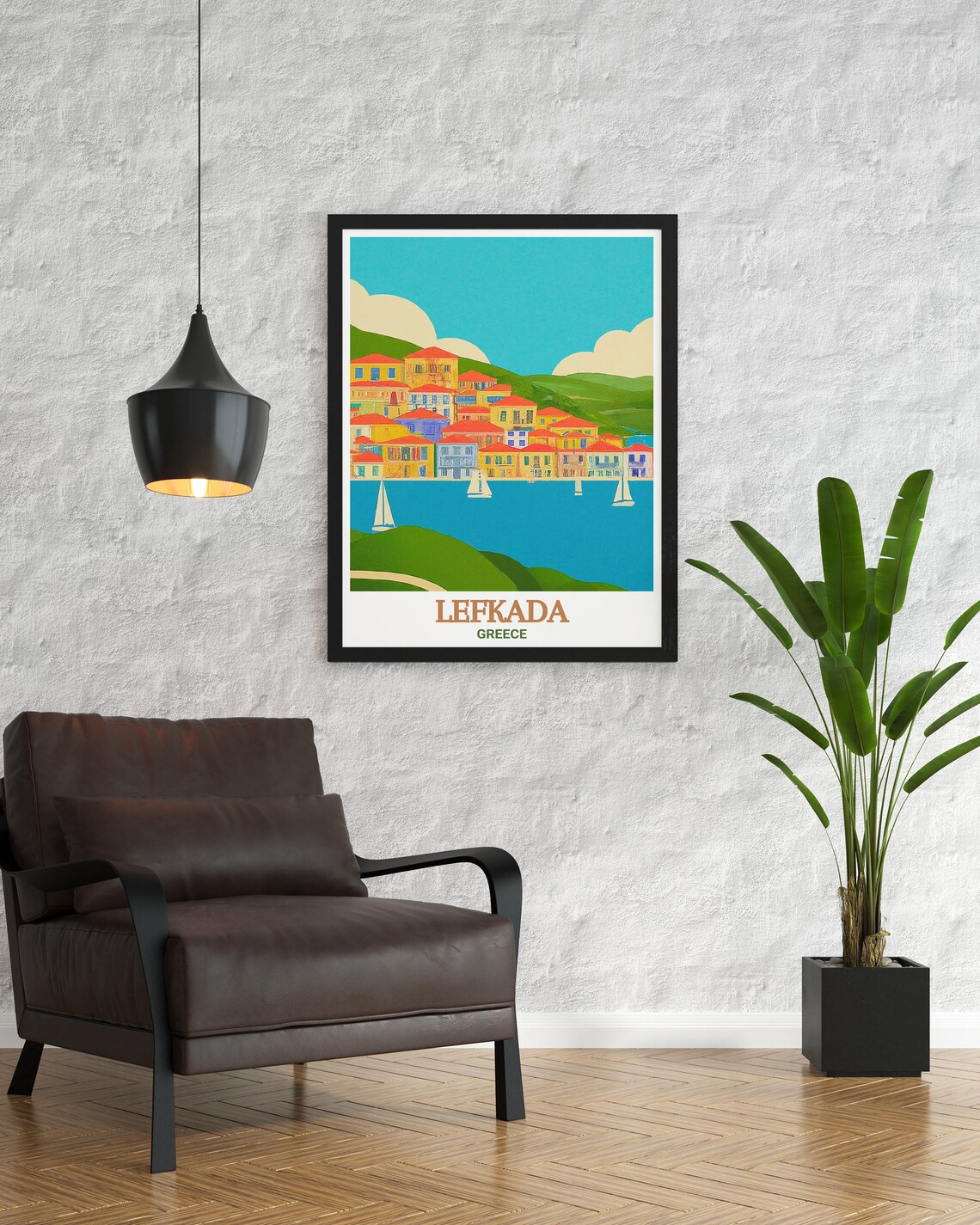 Lefkada Town Colorful Harbour Houses Waterfront Greece Travel Poster - Image 2