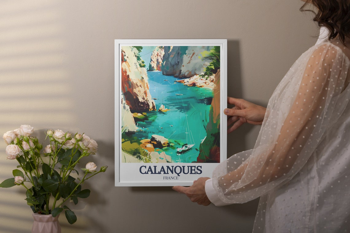 Calanques Sailboat Between Towering Cliffs In Turquoise Inlet Poster - Image 2