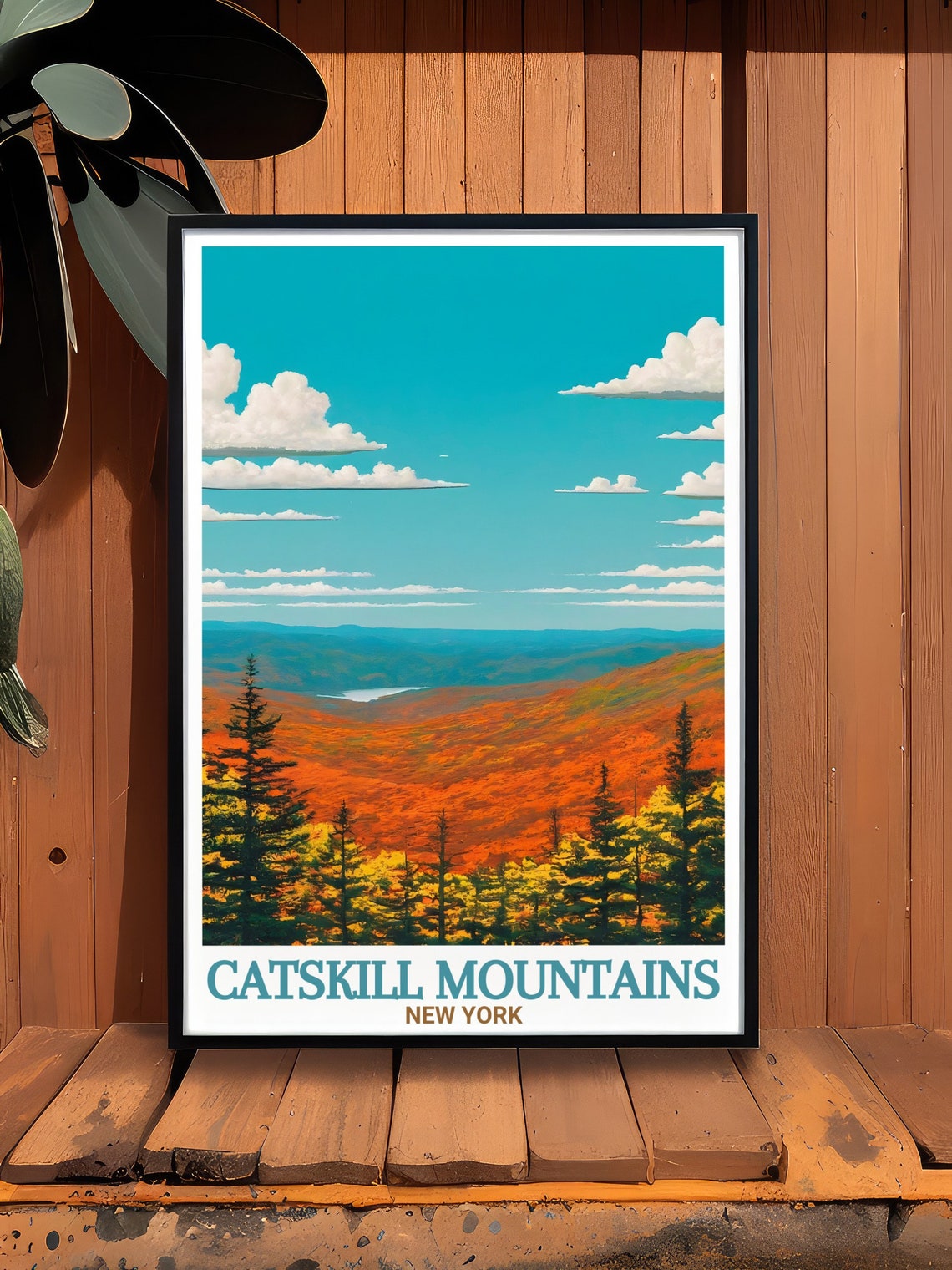 Catskill Mountains Autumn Foliage Orange Hills Landscape Poster - Image 2
