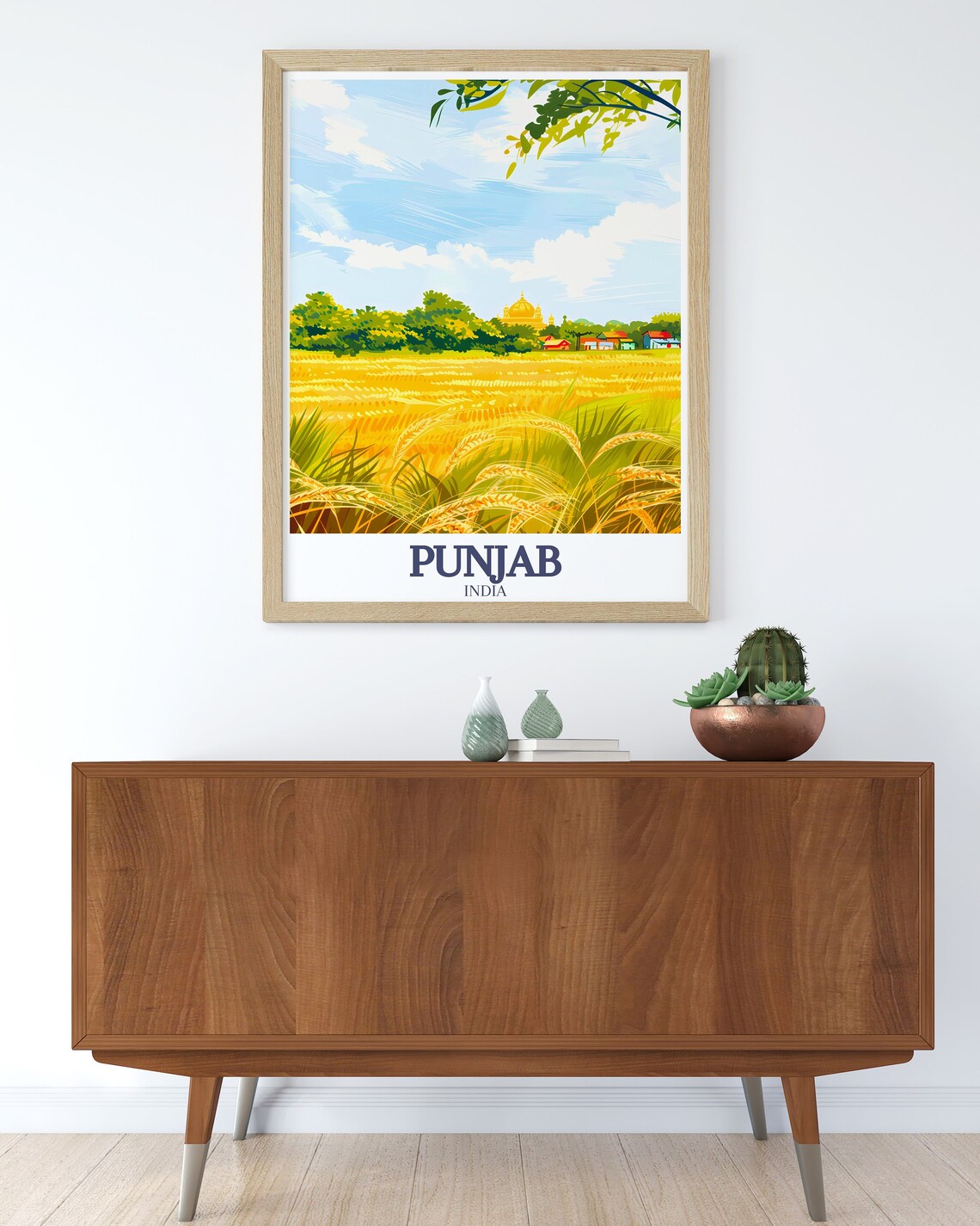 Punjab India Golden Wheat Fields Village Scene Travel Art Poster - Image 2