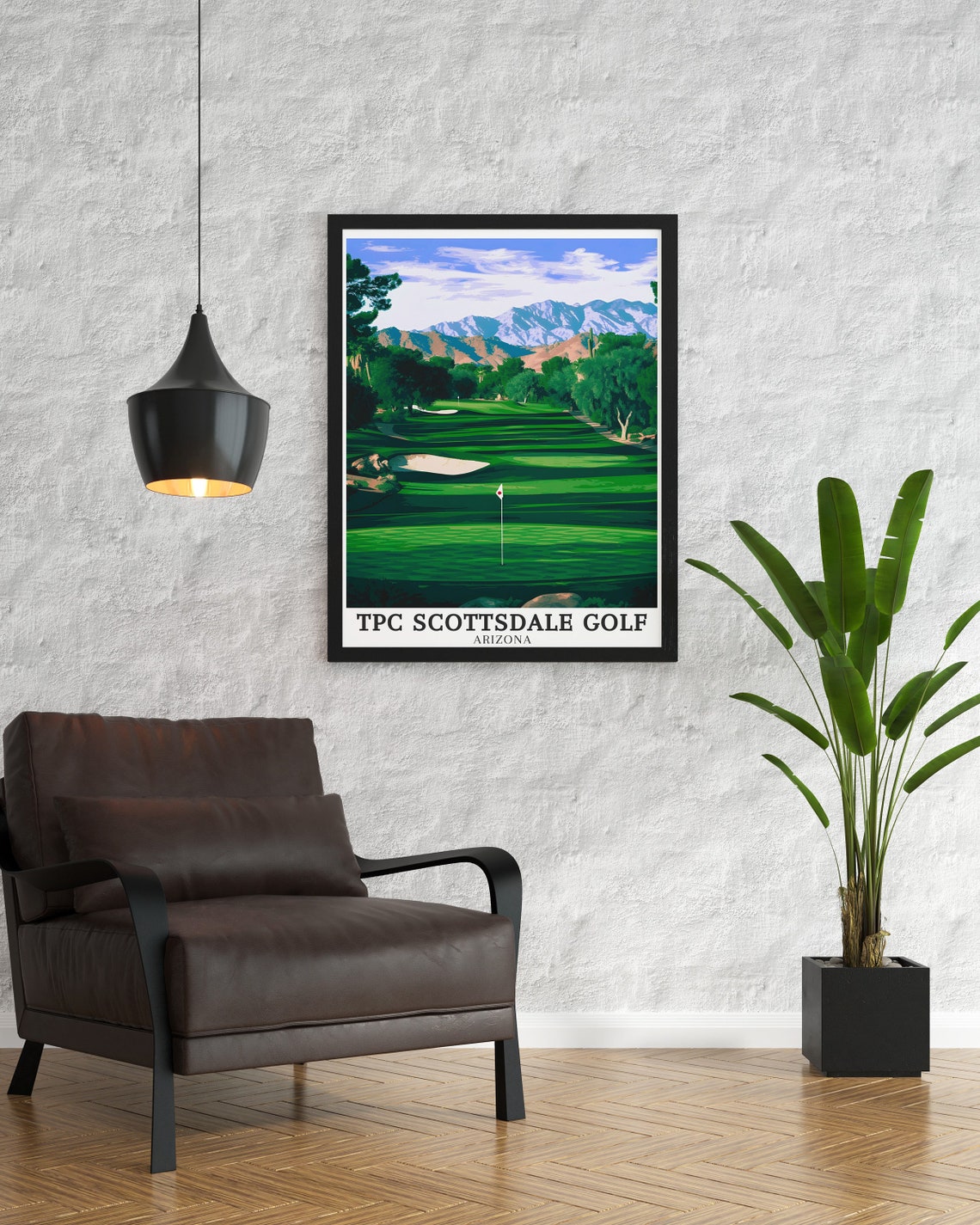 TPC Scottsdale Golf Arizona Fairway Desert Mountains Painterly Poster - Image 2