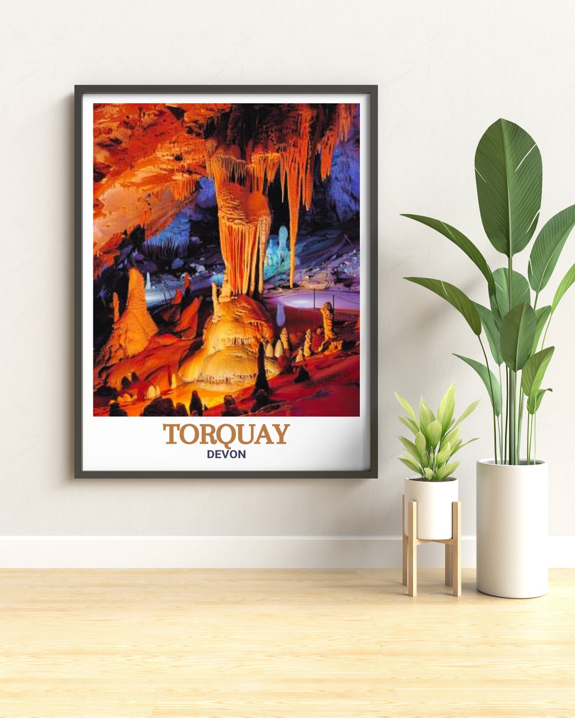 Torquay Devon Kents Cavern Illuminated Stalactites Cave Travel Poster - Image 3