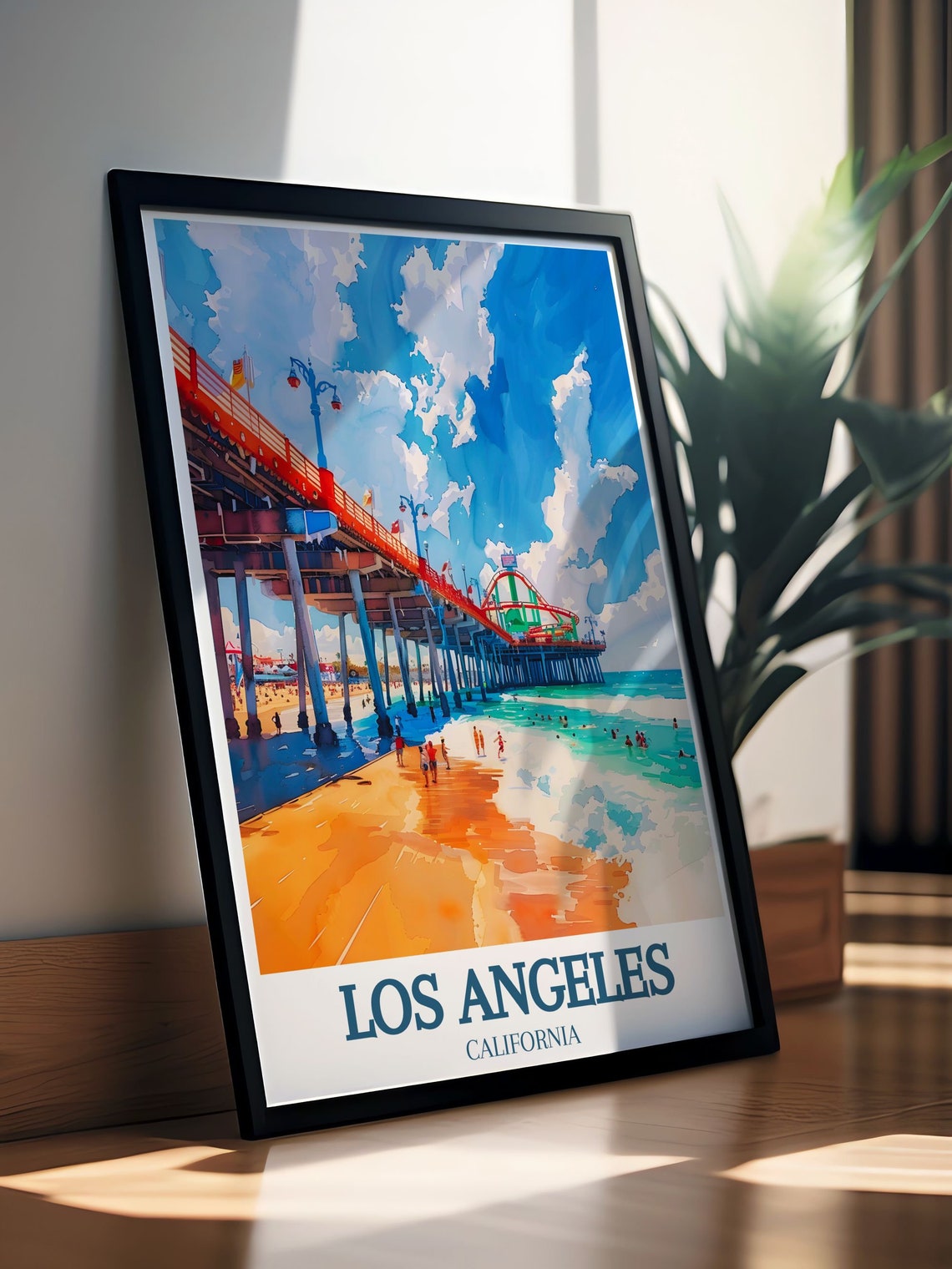 Los Angeles Travel Print Santa Monica Pier Art Print Santa Monica Pier Amusement Park Travel Poster California Travel Poster - Image 2