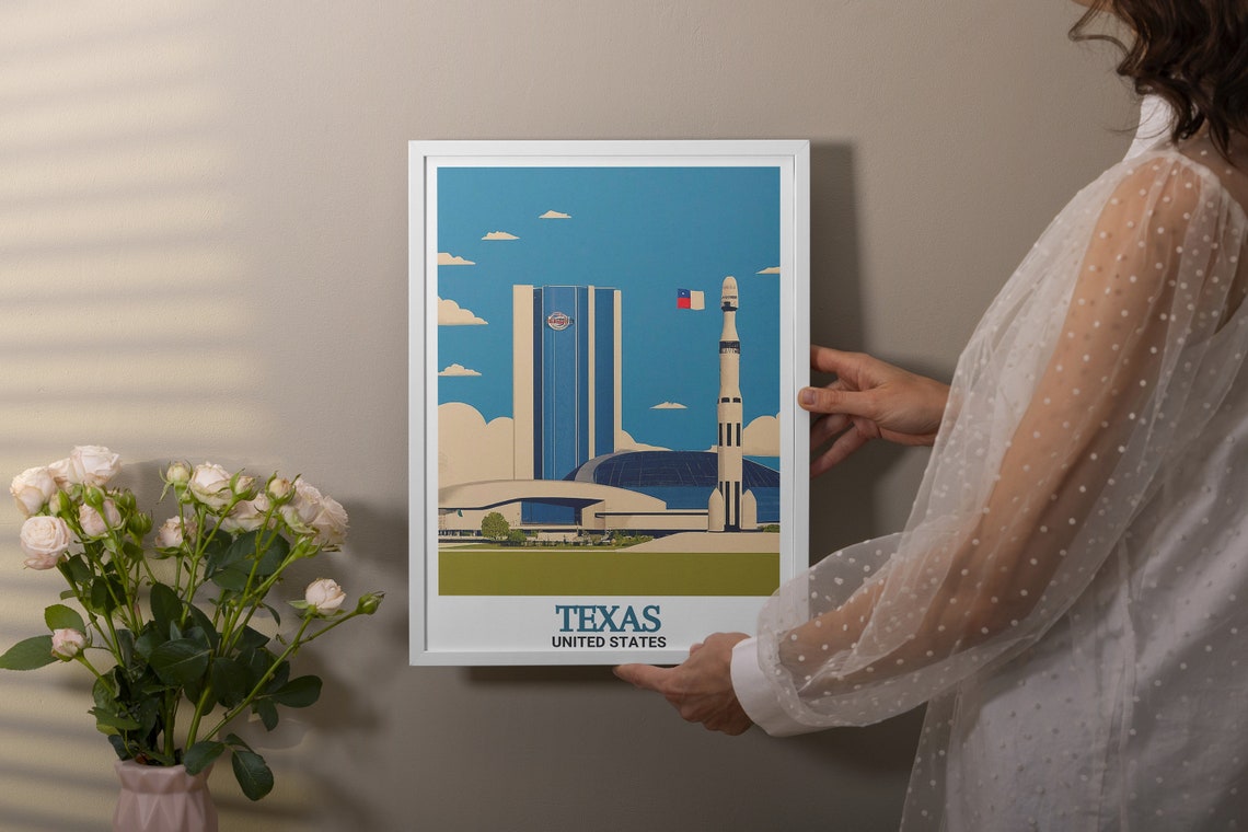 Texas Space Center Houston Rocket Tower Skyline Travel Poster - Image 2