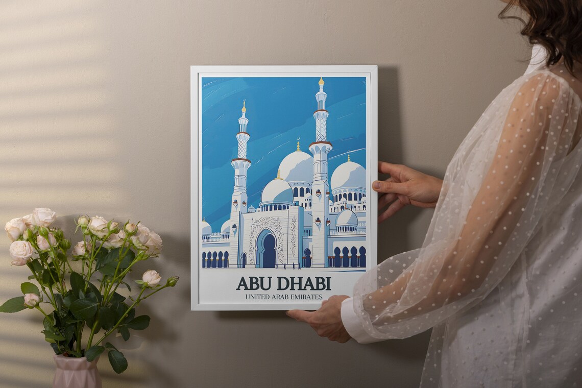 Sheikh Zayed Grand Mosque Abu Dhabi UAE Blue Sky Travel Poster - Image 2