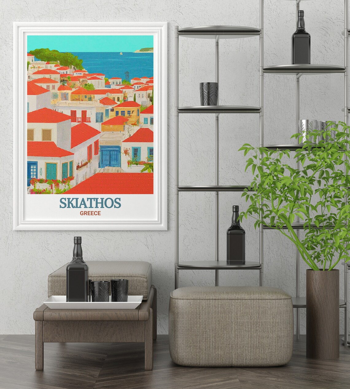 Skiathos Town Greece White Houses Red Roofs Harbor View Poster - Image 2